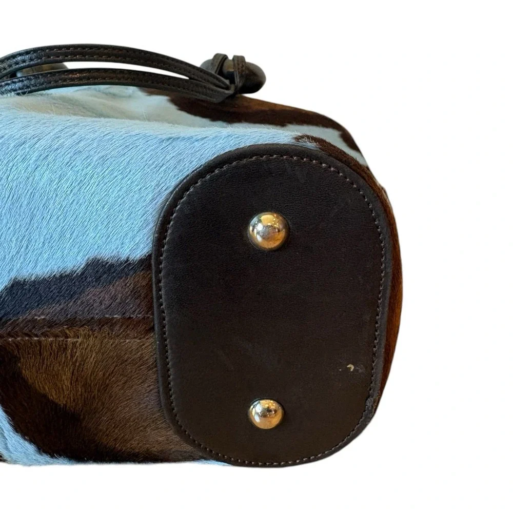 Renaud Pellegrino Paris Blue Brown Hair-On-Hide Leather Tote Bag France